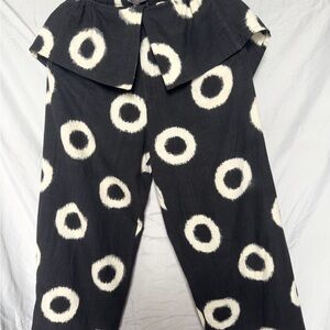 Issey Miyake Black Wide-Leg Pants with White Ring Motif